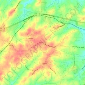 Mappa topografica Midway, altitudine, rilievo