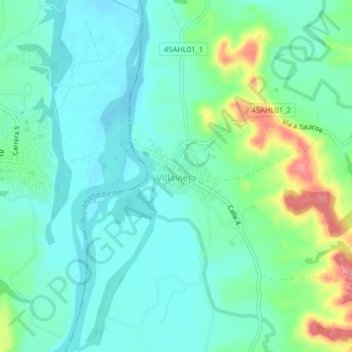 Mappa topografica Villavieja, altitudine, rilievo