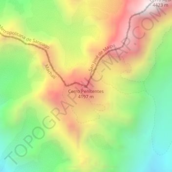 Mappa topografica Cerro Penitentes, altitudine, rilievo
