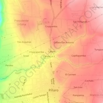 Mappa topografica Callate, altitudine, rilievo