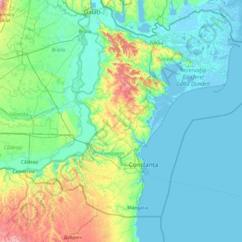 Mappa topografica Dobrogea, altitudine, rilievo