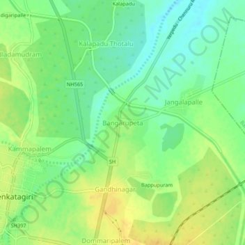 Mappa topografica Bangarupeta, altitudine, rilievo