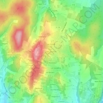 Mappa topografica Les Souchons, altitudine, rilievo