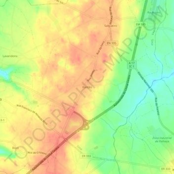 Mappa topografica Fontão, altitudine, rilievo