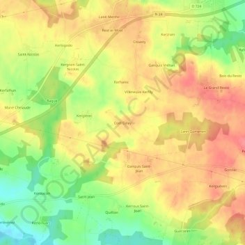 Mappa topografica Coët Colay, altitudine, rilievo