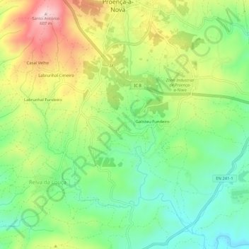 Mappa topografica Galisteu Cimeiro, altitudine, rilievo