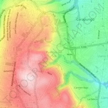 Mappa topografica Puertas del Sol, altitudine, rilievo