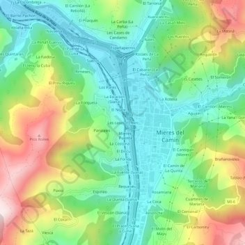 Mappa topografica Les cases d'Efrén, altitudine, rilievo