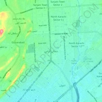 Mappa topografica North Karachi, altitudine, rilievo