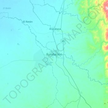 Mappa topografica Fundación, altitudine, rilievo