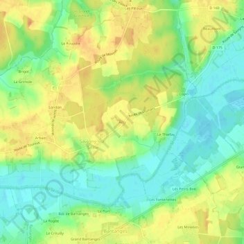 Mappa topografica Arcy, altitudine, rilievo