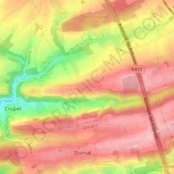 Mappa topografica Jassogne, altitudine, rilievo