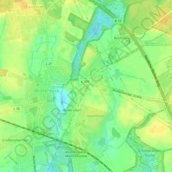 Mappa topografica Mühlenbeck, altitudine, rilievo