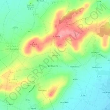 Mappa topografica Villards, altitudine, rilievo