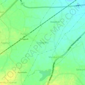 Mappa topografica Esanapatty, altitudine, rilievo
