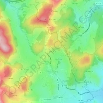 Mappa topografica Villette, altitudine, rilievo