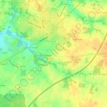 Mappa topografica La Borderie, altitudine, rilievo