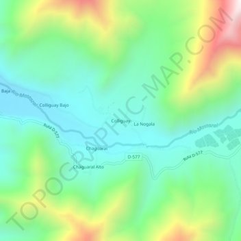 Mappa topografica Colliguay, altitudine, rilievo