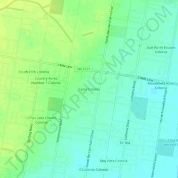 Mappa topografica Carol Colonia, altitudine, rilievo