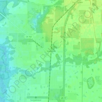 Mappa topografica Southfort, altitudine, rilievo