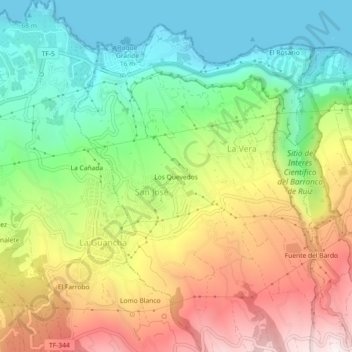 Mappa topografica Los Quevedos, altitudine, rilievo