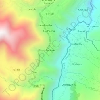Mappa topografica San Juan, altitudine, rilievo