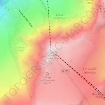 Mappa topografica Aiguille du Midi, altitudine, rilievo