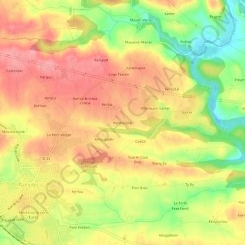 Mappa topografica Kermoigne, altitudine, rilievo
