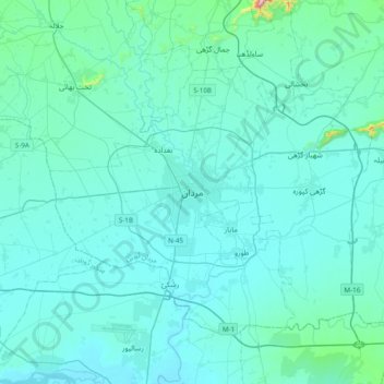 Mappa topografica Mardan, altitudine, rilievo