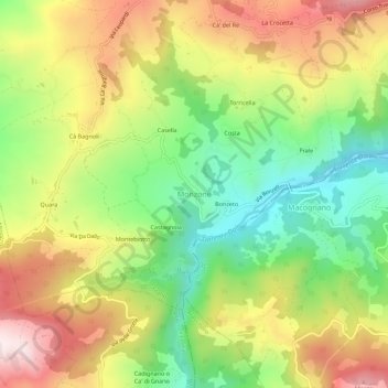 Mappa topografica Monzone, altitudine, rilievo