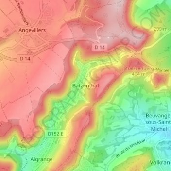 Mappa topografica Batzenthal, altitudine, rilievo