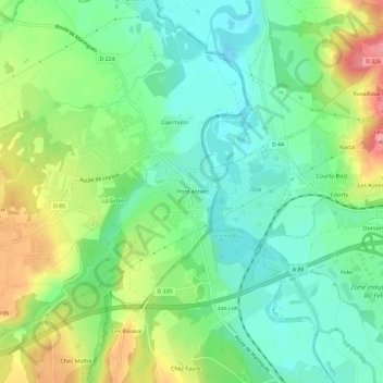 Mappa topografica Pont Astier, altitudine, rilievo