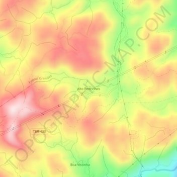 Mappa topografica Alto Pedrinhas, altitudine, rilievo