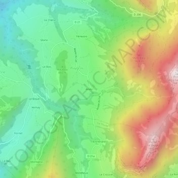 Mappa topografica Arvey, altitudine, rilievo