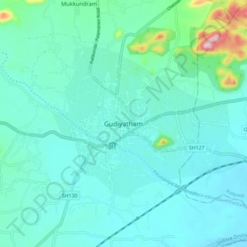 Mappa topografica Gudiyatham, altitudine, rilievo