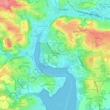 Mappa topografica Kerbabic, altitudine, rilievo