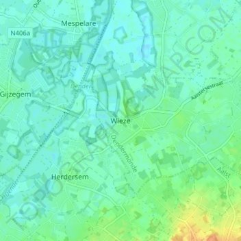 Mappa topografica Wieze, altitudine, rilievo