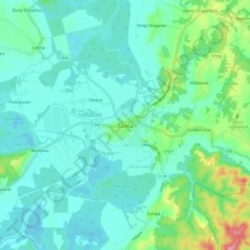 Mappa topografica Čazma, altitudine, rilievo
