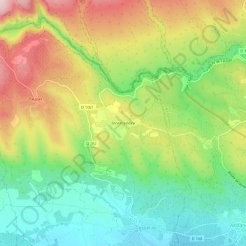 Mappa topografica Montcélèbre, altitudine, rilievo