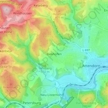Mappa topografica Biekhofen, altitudine, rilievo