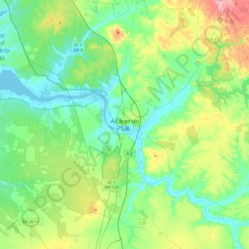Mappa topografica Alcácer do Sal, altitudine, rilievo