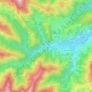 Mappa topografica Biurrana, altitudine, rilievo