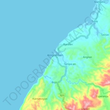 Mappa topografica Aloguinsan, altitudine, rilievo