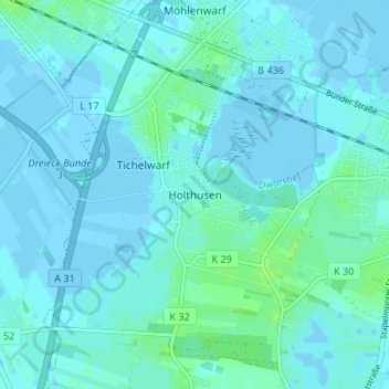 Mappa topografica Holthusen, altitudine, rilievo