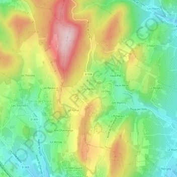 Mappa topografica Les Tardys, altitudine, rilievo