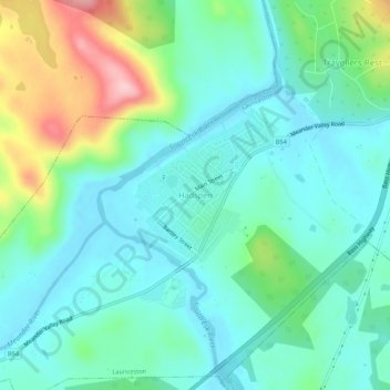 Mappa topografica Hadspen, altitudine, rilievo