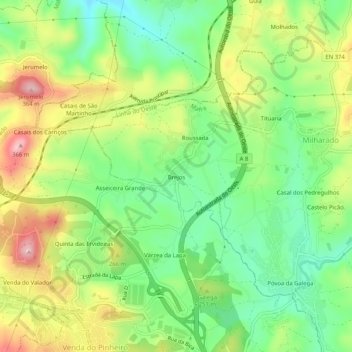 Mappa topografica Brejos, altitudine, rilievo