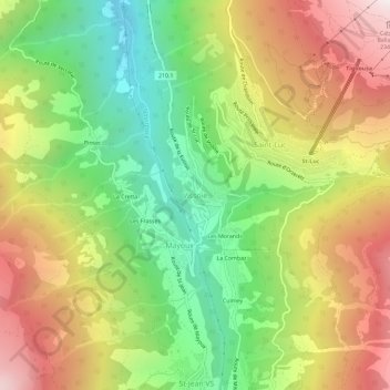 Mappa topografica Vissoie, altitudine, rilievo