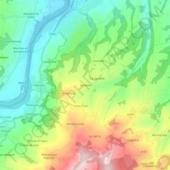 Mappa topografica Bassano, altitudine, rilievo