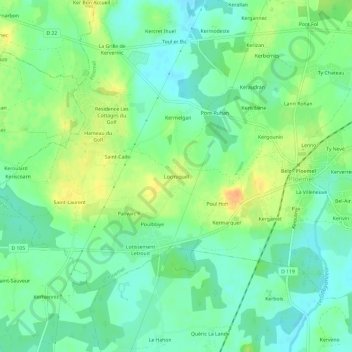Mappa topografica Locmiquel, altitudine, rilievo